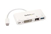 Skærmkabel - StarTech.com USB-C Multiport Adapter for Laptops - Power Delivery - DVI - GbE - USB 3.0 ekstern videoadapter - hvid - DKT30CDVPD