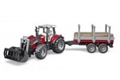 Legetøjsbil - Bruder  Massey Ferguson 7480 tractor with frontloader and timber trailer toy - 02046
