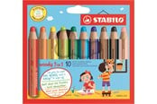 Hobby artikler - STABILO woody 3 in 1 sæt med 10 farver. 3 i 1 blyanten med farveblyant, vandfarve og vokskridt i samme blyant - 880/10