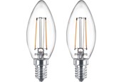 Lyskilder - Philips LED pære Classic Kerte 2W/827 (25W) Klar 2-pak E14 - 929001238341