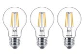 Lyskilder - Philips LED pære Classic Standard 7W/827 (60W) klar 3-pak E27 - 929001387339