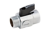Fittings - Broen Ballofix kuglehane 3/4" Nippel -1/2" Muffe med filter og kontraventil, med sort håndtag - 4362800-228402