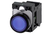 Trykknapper og signalenheder - Siemens Lystrykknap blå, trykknap, flad, med holder, 1 no, led modul med integreret led 24 v ac/dc, fjeder - 3SU1102-0AB50-3BA0