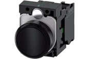 Trykknapper og signalenheder - Siemens Trykknap, 22 mm, rund, plastik, sort, flad, momentan kontakt type, med holder 1no, skrue terminal - 3SU1100-0AB10-1BA0