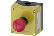Trykknapper og signalenheder - Siemens Nødstopkasse, 22 mm, rund, plastik kapsling, gul top, nødstop paddehatte trykknap i rød, 40 mm, skrue - 3SU1801-0NA00-2AA2