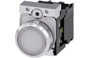 Trykknapper og signalenheder - Siemens Lystrykknap, 22 mm, rund, metal, skinnende, hvid, flad, momentan kontakt type, med holder, 1no, led modul, med integreret led 24v - 3SU1152-0AB60-1BA0