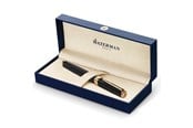 Skrive- og Tegneværktøjer - Waterman Undtagelse Fountain Pen | Slank sort med 23k guldclips | Medium spids med blå blækpatron | Gaveæske - S0636940