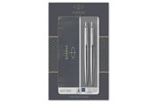 Skrive- og Tegneværktøjer - Parker Dobbelt Jotter-gavesæt med kuglepen og stiftblyant (0,5 mm) | rustfrit stål med detaljer i krom | patron med blå blæk - 2093256