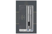 Skrive- og Tegneværktøjer - Parker Dobbelt  Jotter-gavesæt med kuglepen og fyldepen, rustfrit stål med detaljer i krom, patron med blå blæk og patroner, gaveæske - 2093258