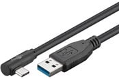 USB kabel - Pro USB-A <-> USB-C - 90° - 3m - USB 3.2 Gen 1 - Sort - PUSB3.2G1-AC-1x90-BLK-3M