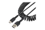 USB kabel - StarTech.com 1m USB A to C Charging Cable Coiled Heavy Duty Fast Charge & Sync High Quality USB 2.0 A to USB Type-C Cable Rugged Aramid Fiber Durable Male to Male USB Cable - R2ACC-1M-USB-CABLE