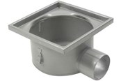 Afløb - Blücher industri afløbskål lav med vandret Ø110 mm udløb. 300x300mm. Til epoxy. Syrefast stål - 726.403.110 S