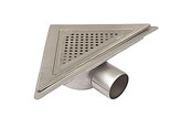 Afløb - Blücher JUST gulvafløb med vandret Ø75 mm udløb trekantet samt smøremembran. Til beton & fliser. Rustfrit stål - 310.360.075