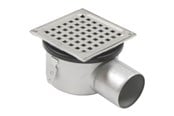 Afløb - Blücher Square gulvafløb med vandret Ø75 mm udløbt samt smøremembran. Til beton & fliser. Syrefast stål - 110.300.075 S