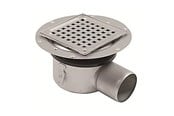 Afløb - Blücher Square gulvafløb med vandret Ø75 mm udløb. Til klembane med membrandug. Beton og fliser. Rustfrit stål - 312.300.075