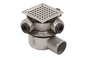 Afløb - Blücher Square gulvafløb med vandret Ø75 mm udløb og 3 sideindløb. Til klembane med membrandug. Beton og fliser. Rustfrit stål - 313.300.075