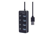 USB hub - Gembird - hub - powered with switches black - 4 ports USB hub - USB 3.2 - 4 ports - Sort - UHB-U3P4P-01