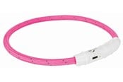 Hunde - Trixie Flash Light Ring USB Illuminated Dog Safety Collar Pink Size XS-S 7mm 35cm - TX12706