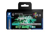 Skrive- og Tegneværktøjer - Staedtler Brush Pen Pigment Grøn&Turkis 6 Stk - 371 C6-3