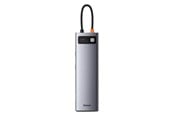 USB hub - Baseus Hub 11in1 Metal Gleam Series USB-C to 3x USB 3.0 + 2x HDMI + USB-C PD + Ethernet RJ45 + microSD/SD + VGA + AUX USB hub - USB 3.0 - 11 ports - Grå - BSU2900