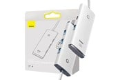 USB hub - Baseus Hub 4in1 Lite Series USB-C to 4x USB 3.0 + USB-C 2m (White) USB hub - USB 3.0 - 4 ports - Hvid - WKQX030502