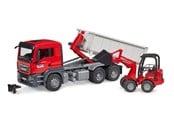 Legetøjsbil - Bruder Truck w Roll-Off-Container & Schäffer loader - BR3767
