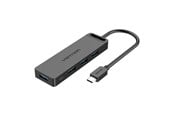USB hub - Vention Hub 5in1 with 4 Ports USB 3.0 and USB-C cable 0.15m Black USB hub - USB 3.0 - 4 ports - Sort - TGKBB
