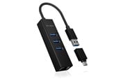 USB hub - ICY BOX IB-HUB1419-LAN USB hub - USB 3.0 - 3 ports - Sort - IB-HUB1419-LAN