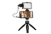 Stativ - Puluz Live broadcast kit tripod mount + LED lamp + microphone + phone clamp - PKT3132B