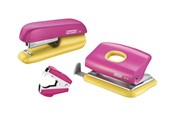 Skrivebordstilbehør - Rapid Hæftemaskine & hulapparat Mini sæt  F5+FC10+C2 Blister Pink/gul - 5000371
