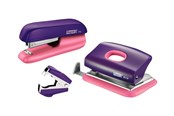 Skrivebordstilbehør - Rapid Hæftemaskine & hulapparat Mini sæt  F5+FC10+C2 Blister Lilla/abrikos - 5000372
