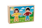Puslespil - Goki Wooden Dress Up Puzzle Boy and Girl in Wooden Box 36 pcs. Wood - 57475