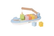 Babylegetøj - Classic World Wooden Block Boat with Crane 13 pcs - 20186