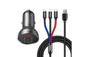 Mobil - Adaptere & Opladere - Baseus car charger with 24W display + 3in1 Three Primary Colors USB cable 1.2m - TZCCBX-0G
