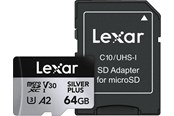 Hukommelseskort - Lexar Professional Silver Plus MicroSD/SD - 205MB/s - 64GB - LMSSIPL064G-BNANG
