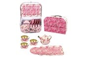 Legekøkken og udstyr - Magni Tea set in suitcase - pink flowers - 3903