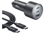 Mobil - Adaptere & Opladere - Anker Biloplader (167,5W, 3 porte) med kabelforlængelse – Grå - B2737HA1