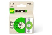 Batterier & batterigreb - GP Recyko NiMH 3000mAh D 2's Paper Box - Green - 201250