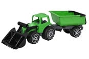 Udendørsleg - Plasto Traktor med frontlæsser og anhænger 56,5 cm. GRØN - 1672000GRB
