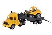 Udendørsleg - Plasto  Lastbil med LowBoy anhænger og frontlæsser, 47 cm - 1645000BOX