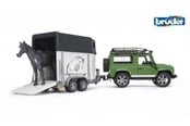 Legetøjsbil - Bruder  Land Rover Defender Station Wagon with horse trailer and horse toy - BR2592