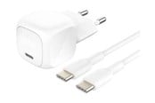 Mobil - Adaptere & Opladere - Belkin BoostCharge power adapter - compact - 24 pin USB-C - 20 Watt - with USB-C cable (1m) - WCA009KQ1MWH-B6
