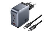 Mobil - Adaptere & Opladere - Vention Power Charger 3x USB-C 1x USB-A 100W with 1m USB-C Cable - Grey/Black - TZ-FETH0-EU