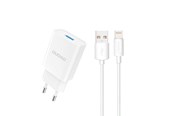 Mobil - Adaptere & Opladere - Dudao A4EU USB-A 2.1A wall charger - white + USB-A - Lightning cable - 6976625331956