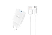 Mobil - Adaptere & Opladere - Dudao A4EU USB-A 2.1A wall charger - white + USB-A - USB-C cable - 6976625331970