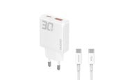 Mobil - Adaptere & Opladere - Dudao GaN  A30EUT 30W USB-A / USB-C Wall Charger + USB-C - USB-C Cable - White - 6976625332809