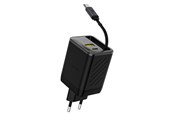 Mobil - Adaptere & Opladere - Dudao  A67EU GaN 67W Wall Charger with Built-in Retractable USB-C Power Delivery Quick Charge Cable - Black - 6977196682317