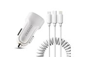 Mobil - Adaptere & Opladere - Dudao car kit charger 2x USB 2.4A + cable USB 3in1 Lightning / Type C / micro USB cable white (R7 white) - 6970379614556
