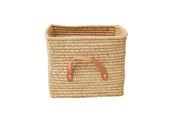 Børneværelse - Rice Small Square Raffia Basket with Leather Handles - BSRAT-30N