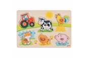 Babylegetøj - Goki Wooden Knob Puzzle on the Farm 6 pcs. - 57309